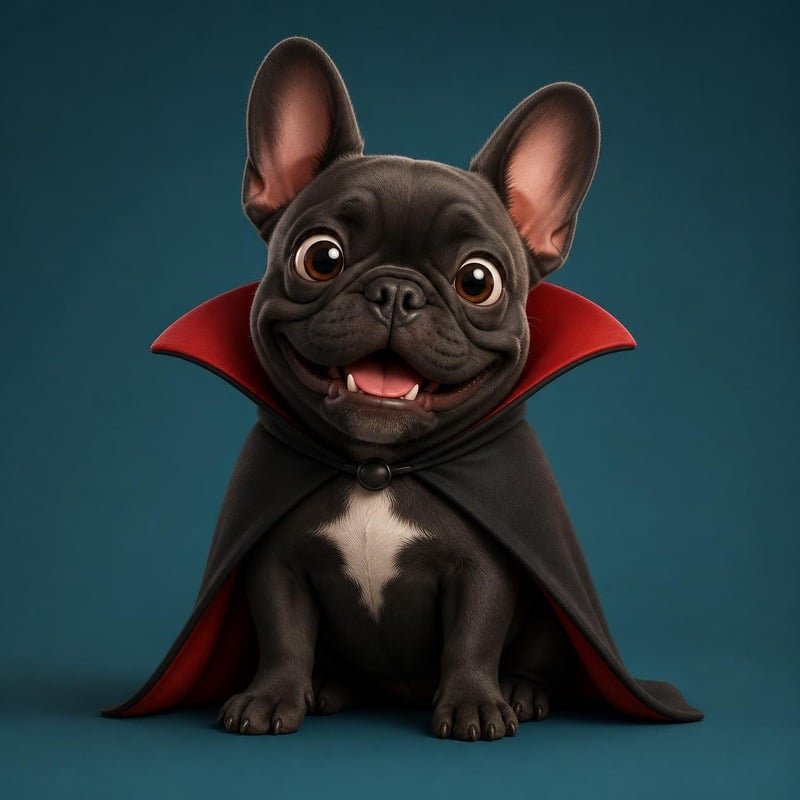 Bulldog francés con capa de vampiro