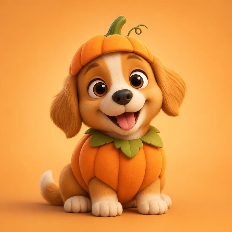 Perro pequeño con disfraz de calabaza de Halloween