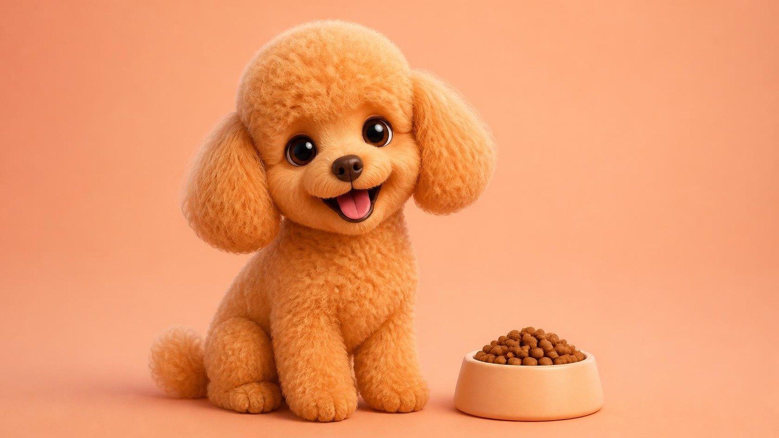 Caniche junto a su cuenco de pienso