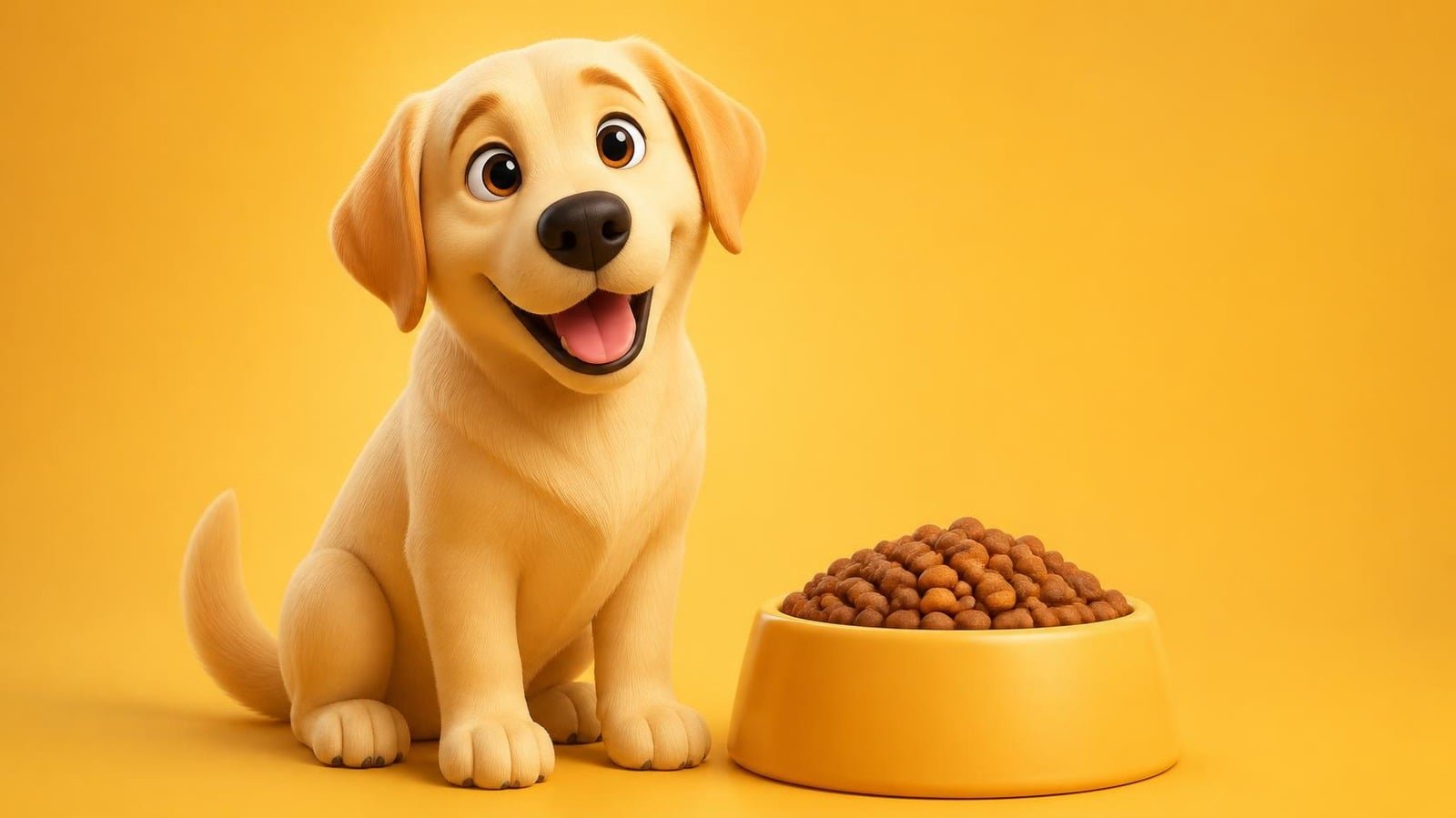 Labrador junto a su cuenco de pienso